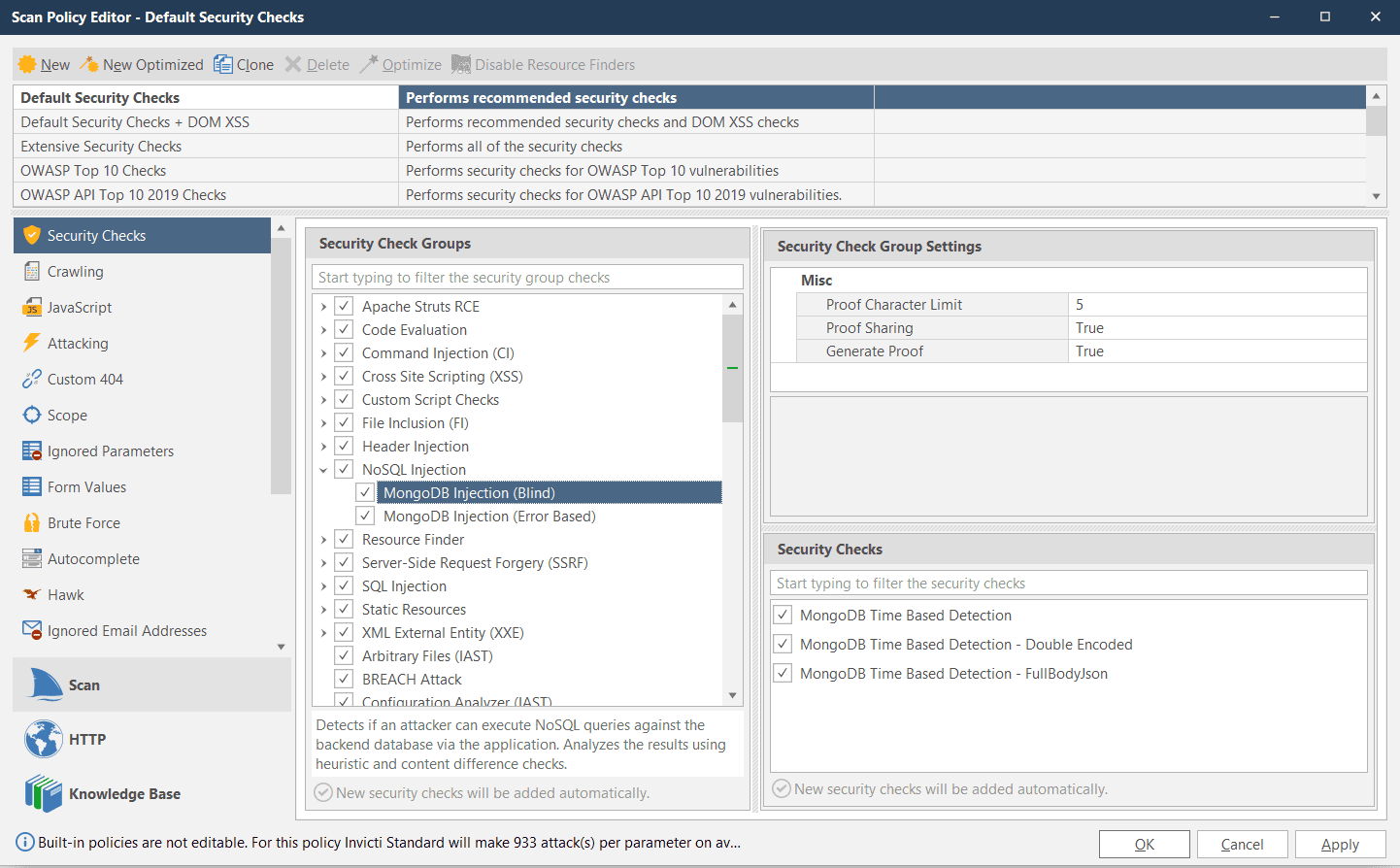 Configure MongoDB Injection in Invicti Standard.