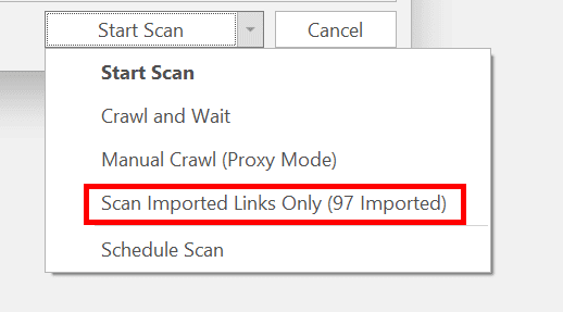 Scan Imported Links Only option.
