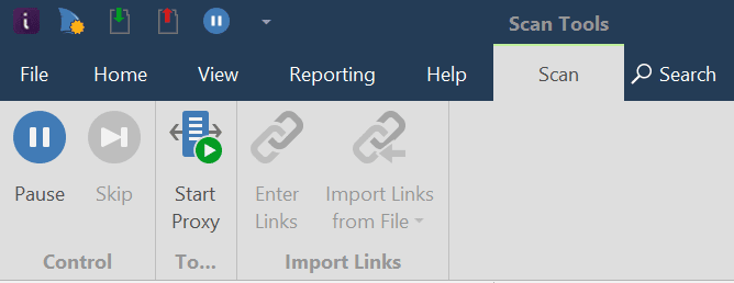 Pause button in Scan tab.