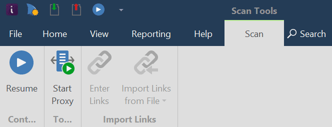 Resume button in Scan tab.