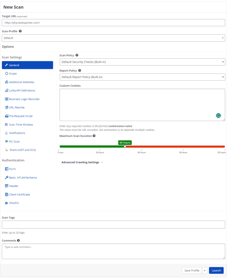 New Scan menu in Invicti Enterprise.