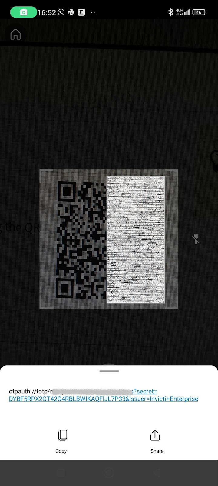 OTP settings configuration window