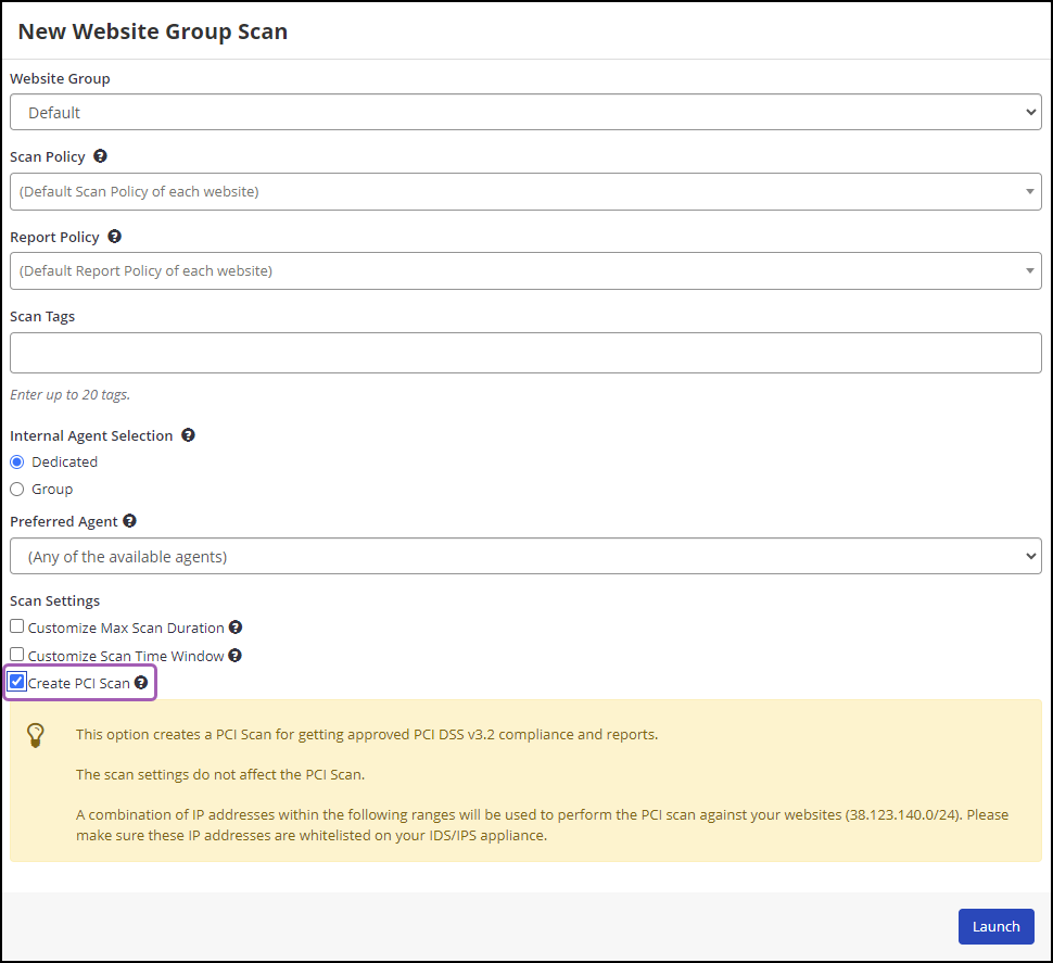 Create PCI Scan checkbox in Group Scan