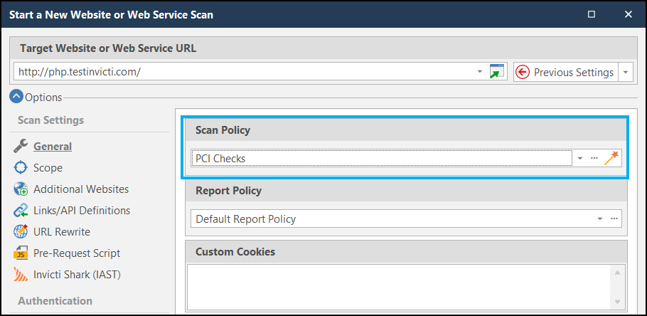 Select PCI Checks scan policy