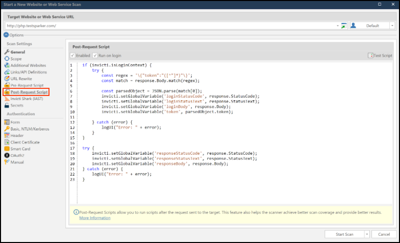 Enable Post-Request Script in Invicti Standard