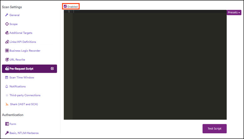 Pre-Request Script feature in Invicti Enterprise On-Premises