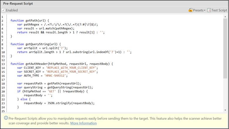 Pre-Request Script feature in Invicti Standard