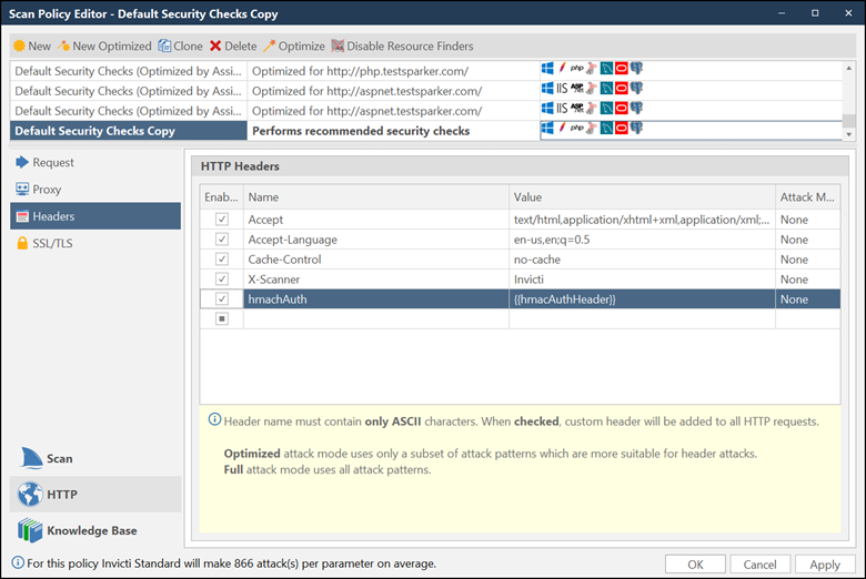 Headers settings in Scan Policy