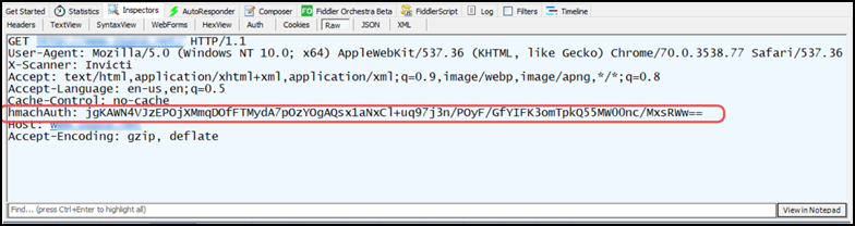 Request with populated hmacAuth value