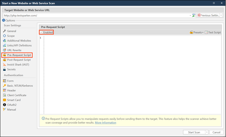 Pre-Request Script feature in Invicti Standard