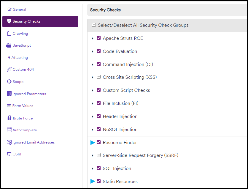 Resource Finder and Static Resources checkboxes.
