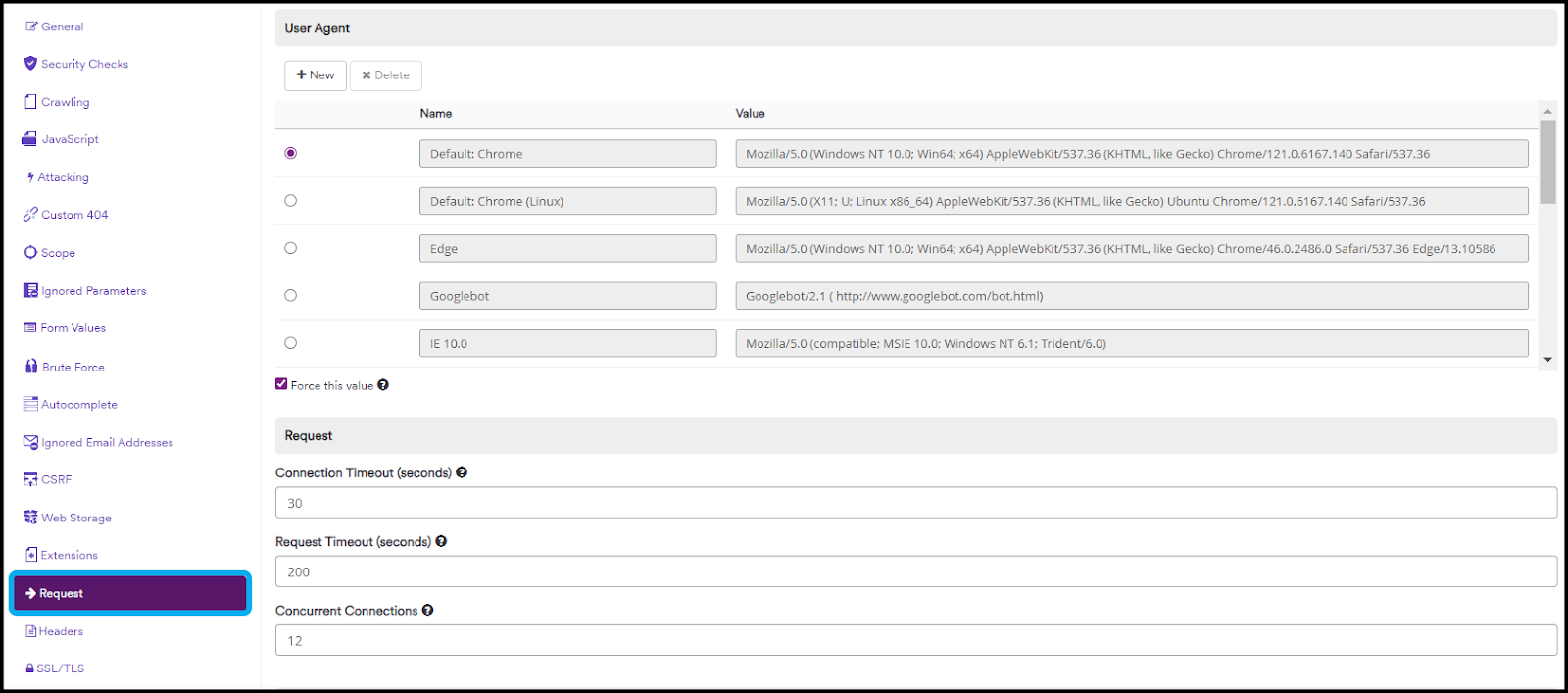 Scan Policy with Request section.