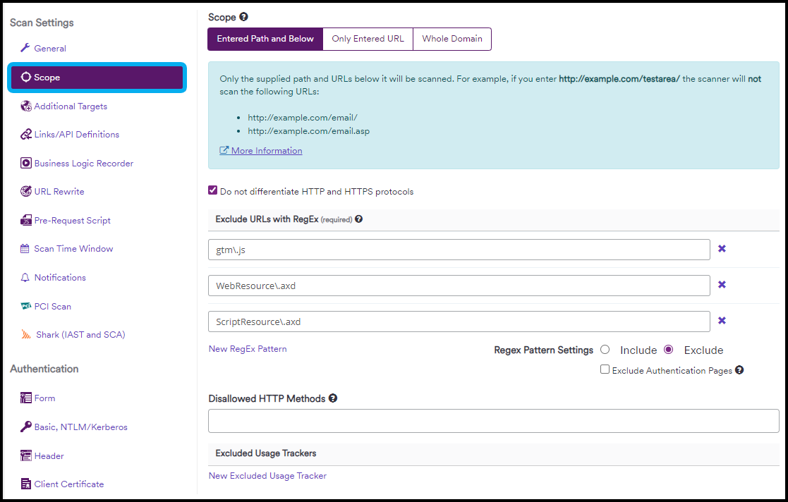 Scan Settings with Scope selected.