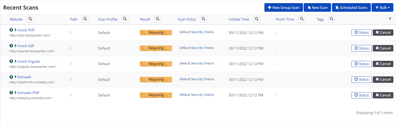 Resume Paused Scans dialog