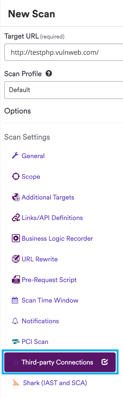 Select Third-party Connections in Scan Settings.
