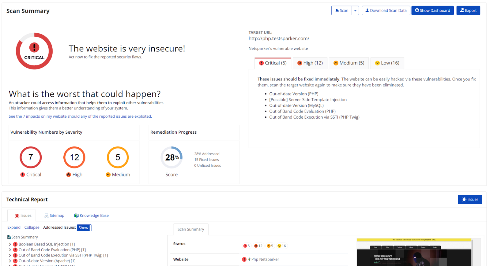 Scan Summary and Technical Report overview.