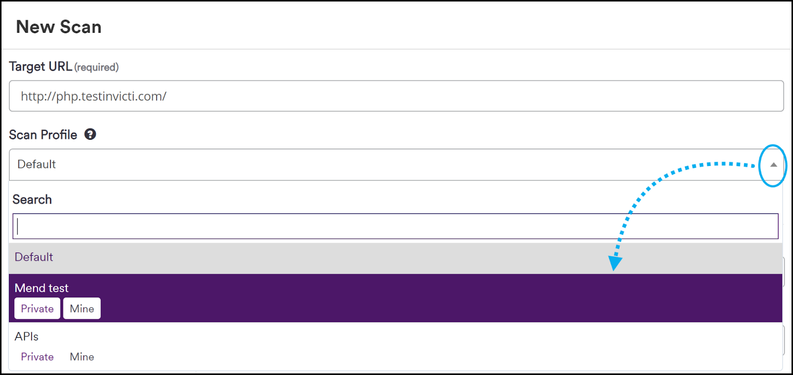 Select scan profile from dropdown.