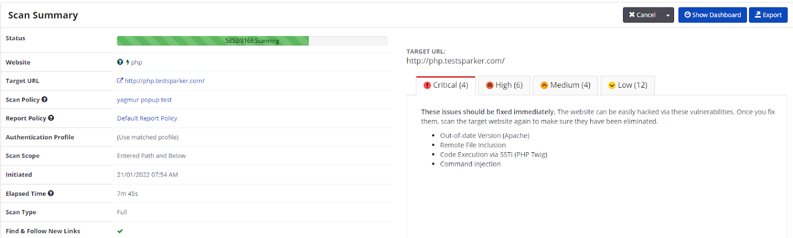 Cancel button on scan summary.