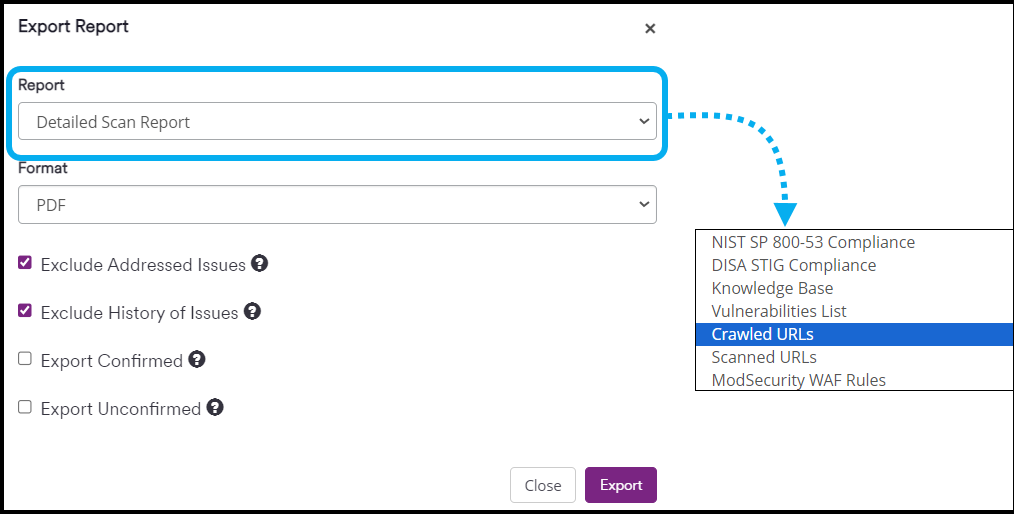 Select Crawled URLs from Report dropdown.