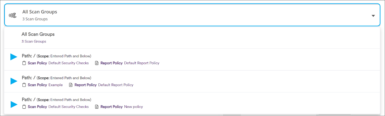 All Scan Groups dropdown in target summary dashboard.