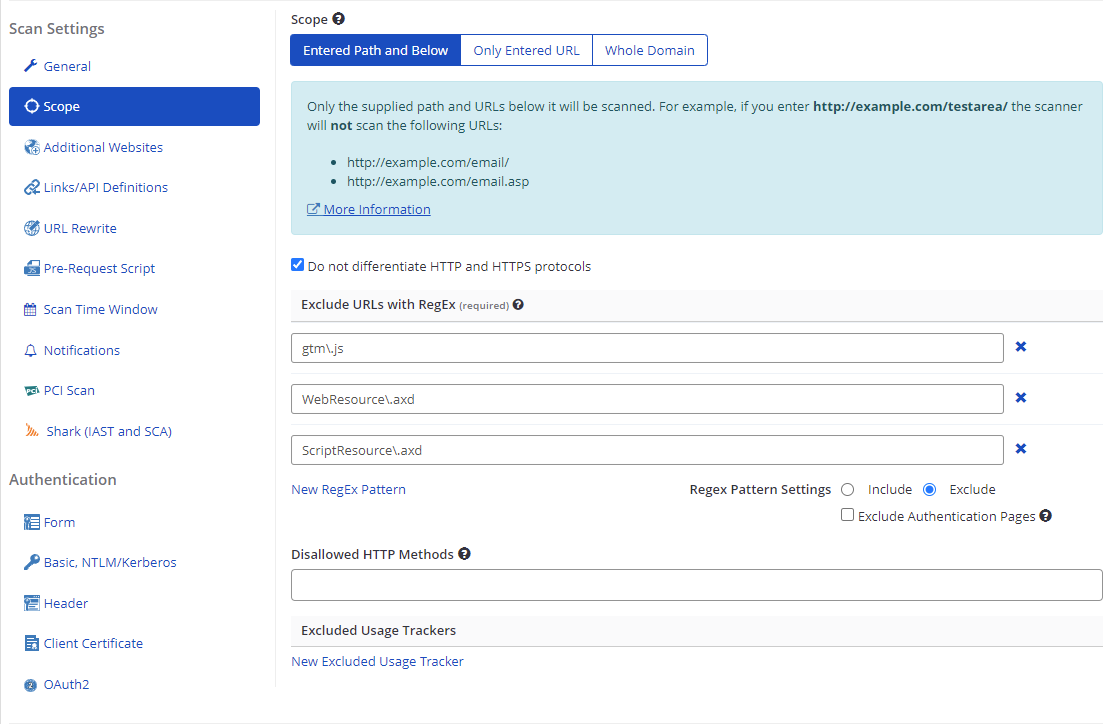 Scan Scope tab in Invicti Enterprise