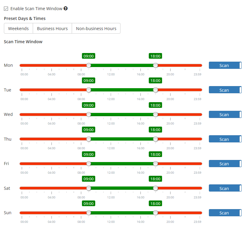 Scan Time Window enabled