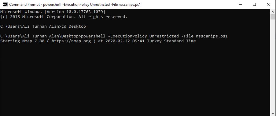 Executing PowerShell script to scan IP range