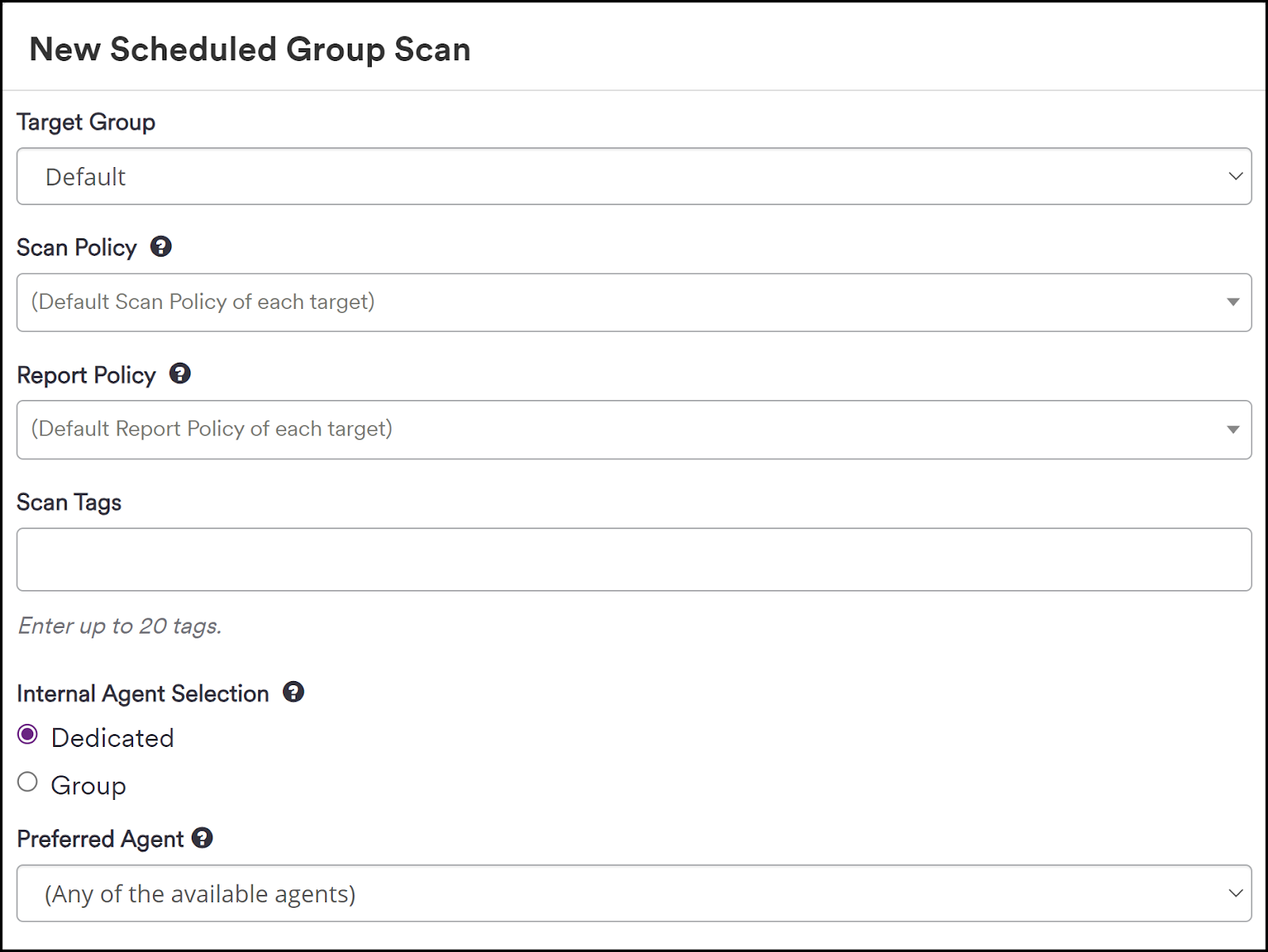 Group scan configuration fields.