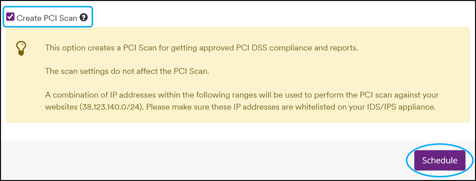 Schedule button for group scan.