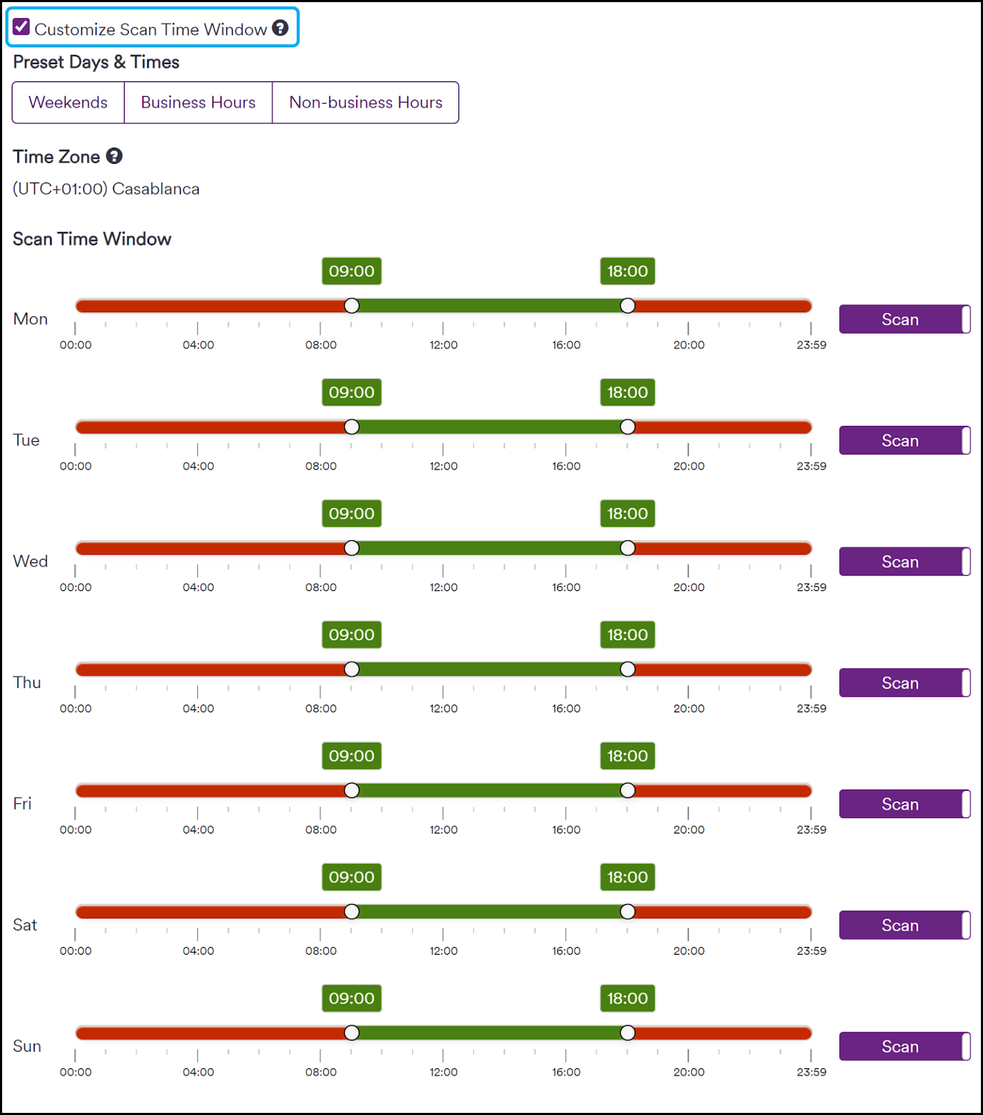 Customize Scan Time Window option.