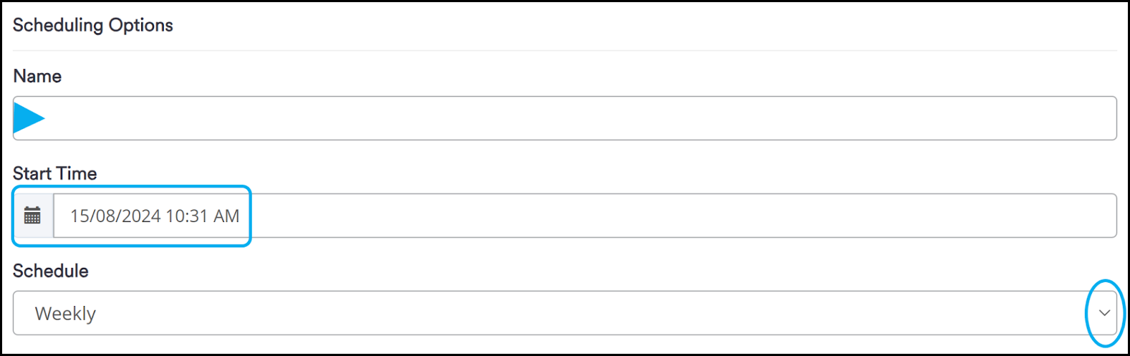 Schedule frequency dropdown.