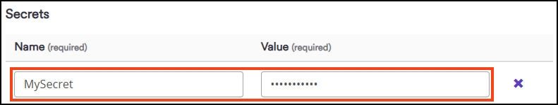 Secret Name and Value fields