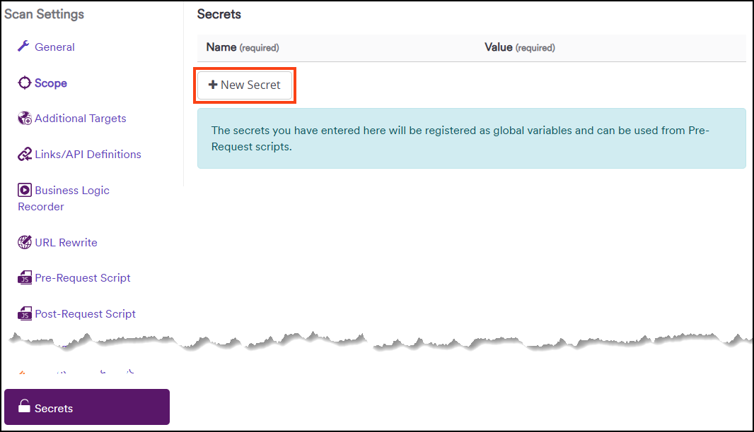 Add new secret in Invicti Enterprise