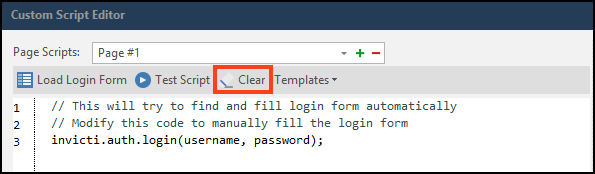 Clear button to remove default script