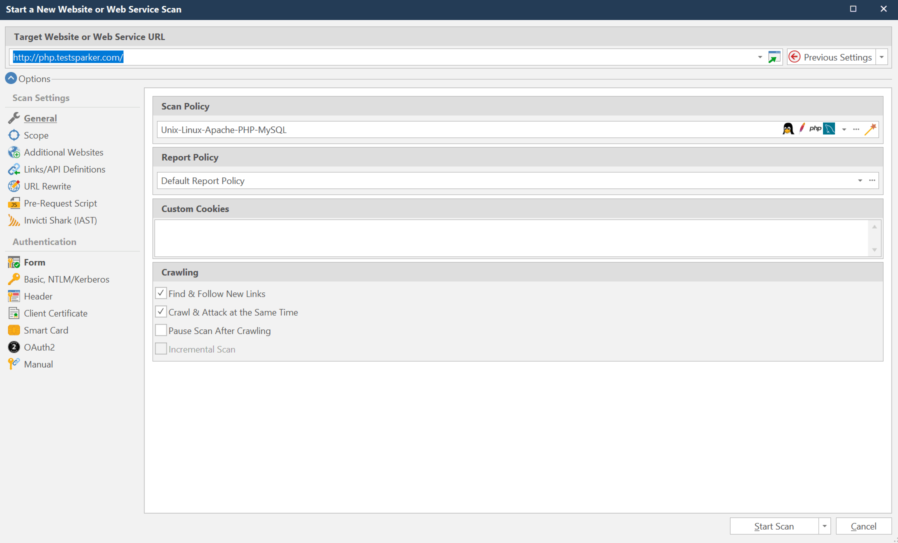Pre-Request Scripts selection in Invicti Standard