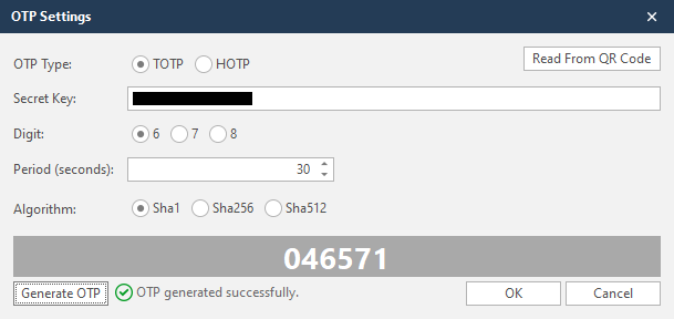 OTP generated successfully message