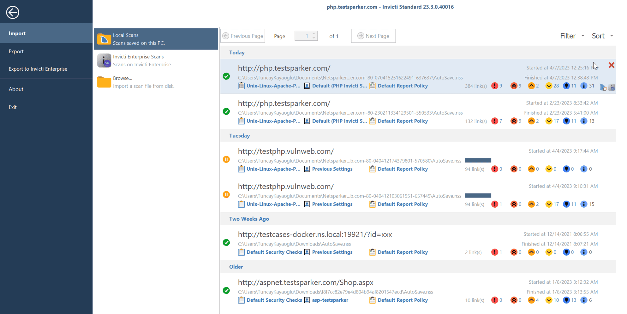Delete scan in Invicti Standard