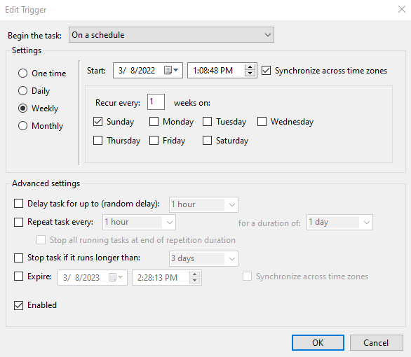 Edit scheduled scan in Task Scheduler.
