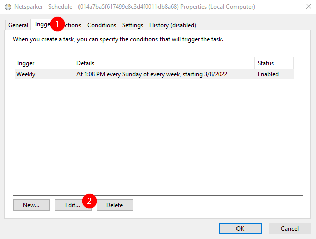 Edit trigger in Task Scheduler.