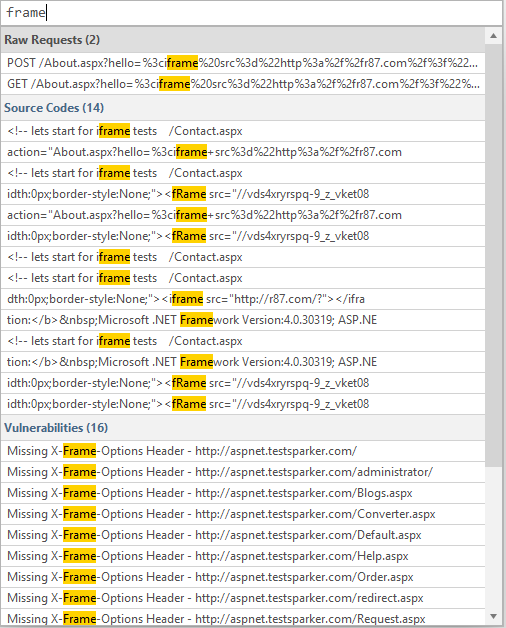 Scan search results with filtered categories
