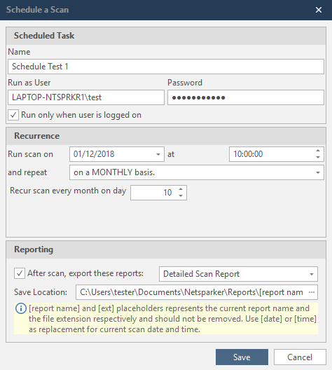 Schedule a Scan dialog.