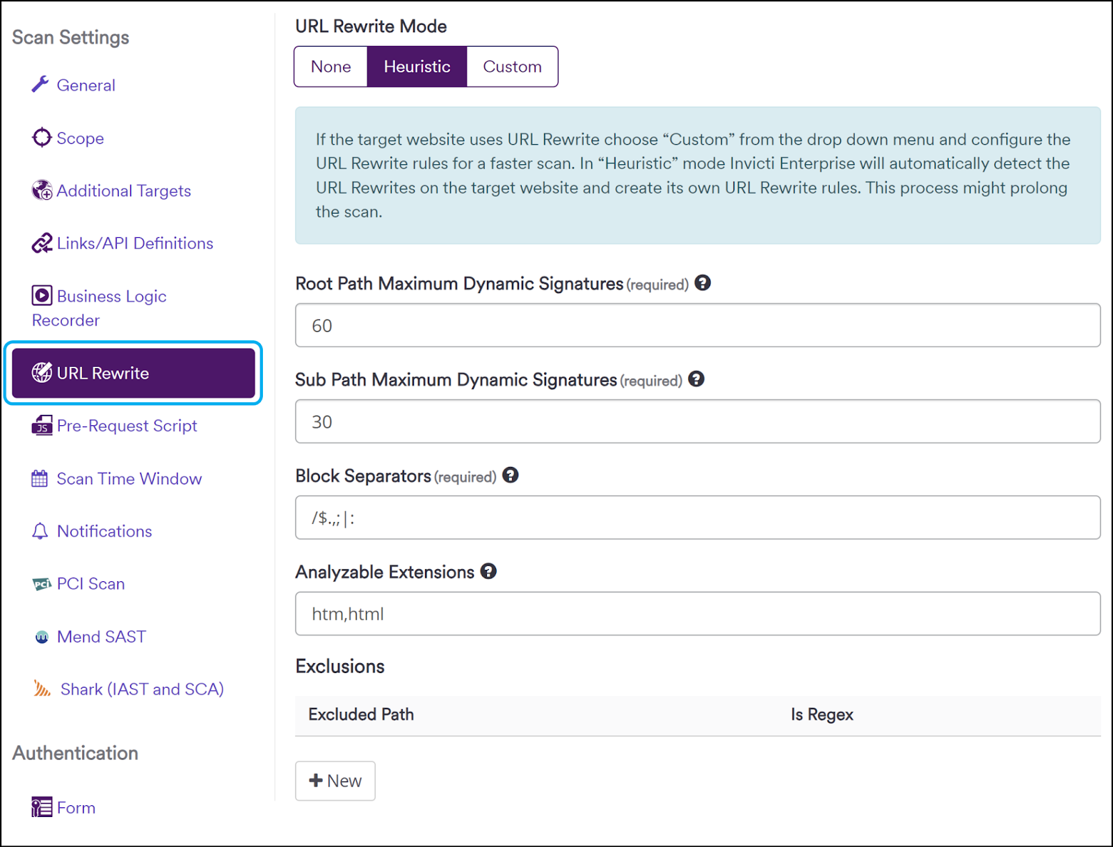 URL Rewrite section in Invicti Enterprise