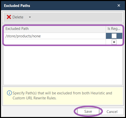 Excluded Paths dialog