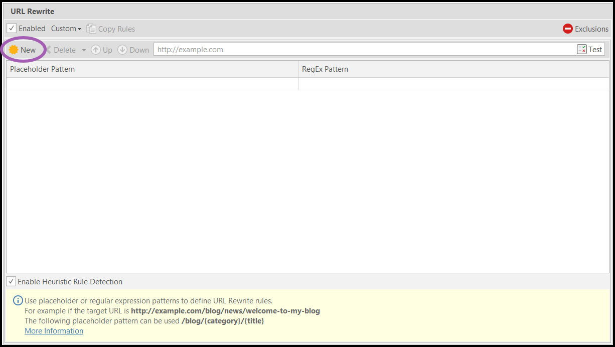 New rule wizard button