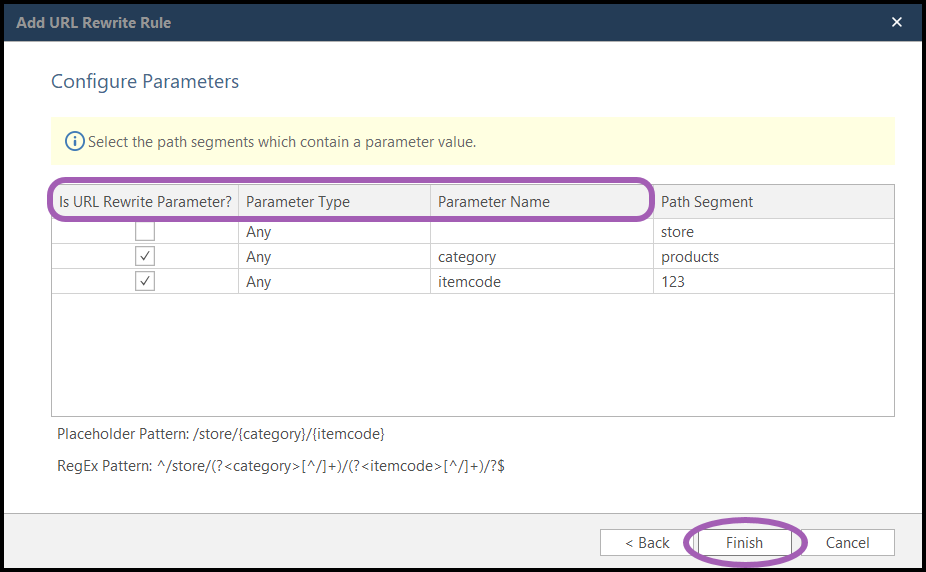 Select URL Rewrite Parameters