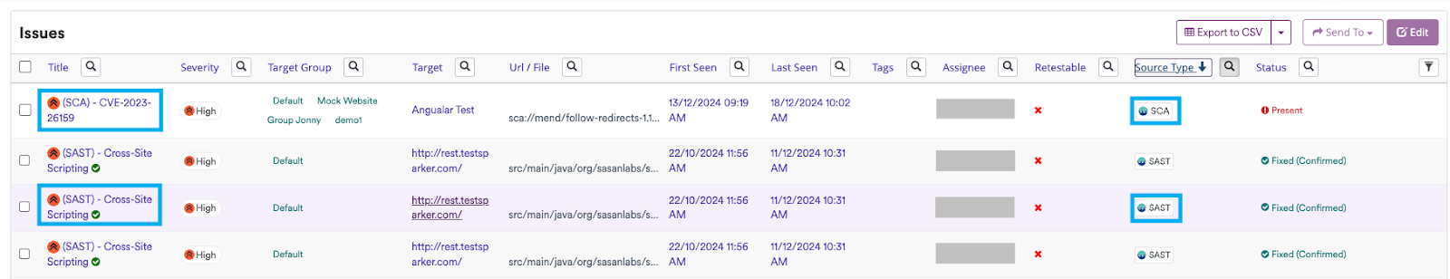 Target filter option.
