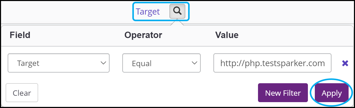 Target filter configuration.