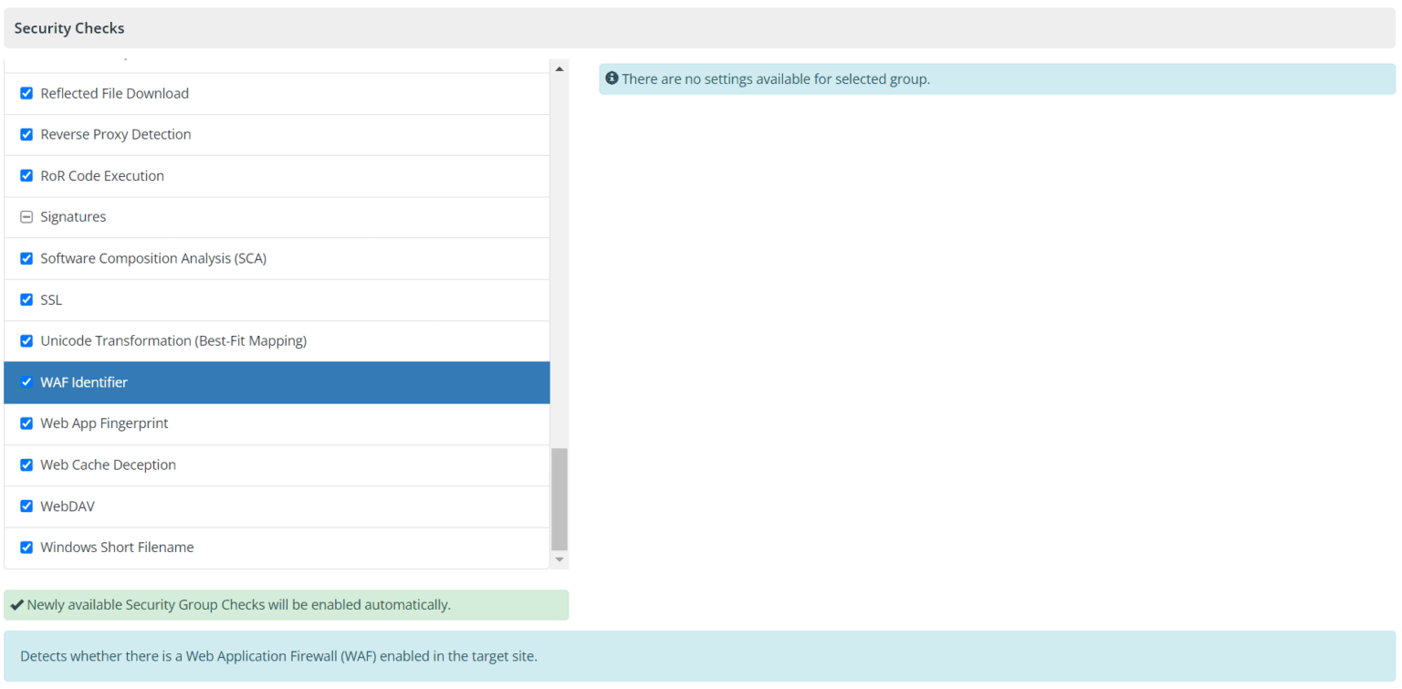 Deselect WAF Identifier in Invicti Enterprise.