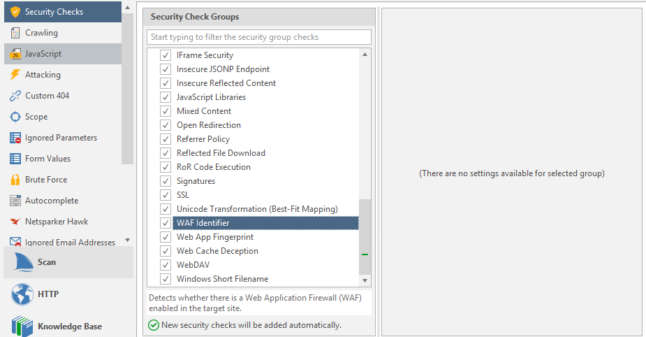 WAF Identifier in Invicti Standard Security Checks.