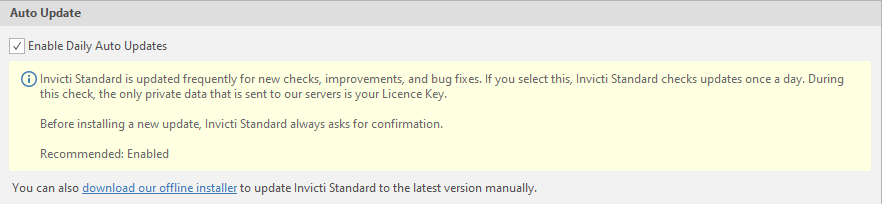 Auto Update settings